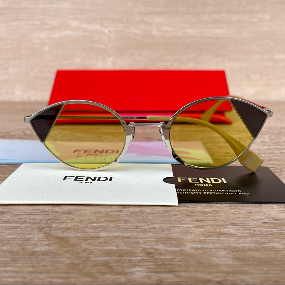 🎉SOLD 🎉Fendi Cat Eye Sunglasses White Gold Tone Frame Yellow Lens
